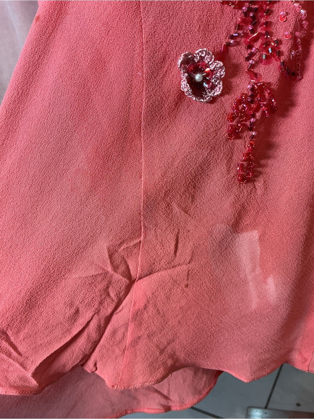 Y2K Sue Wong Silk Crochet Beaded Applique Handkerchief Pink Midi Dress Size 6 - Picture 8 of 8